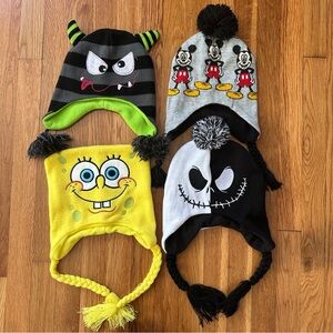 Lot of 4 Kids’ Character Winter Hat Bundle Disney, Nickelodeon & Joe Boxer